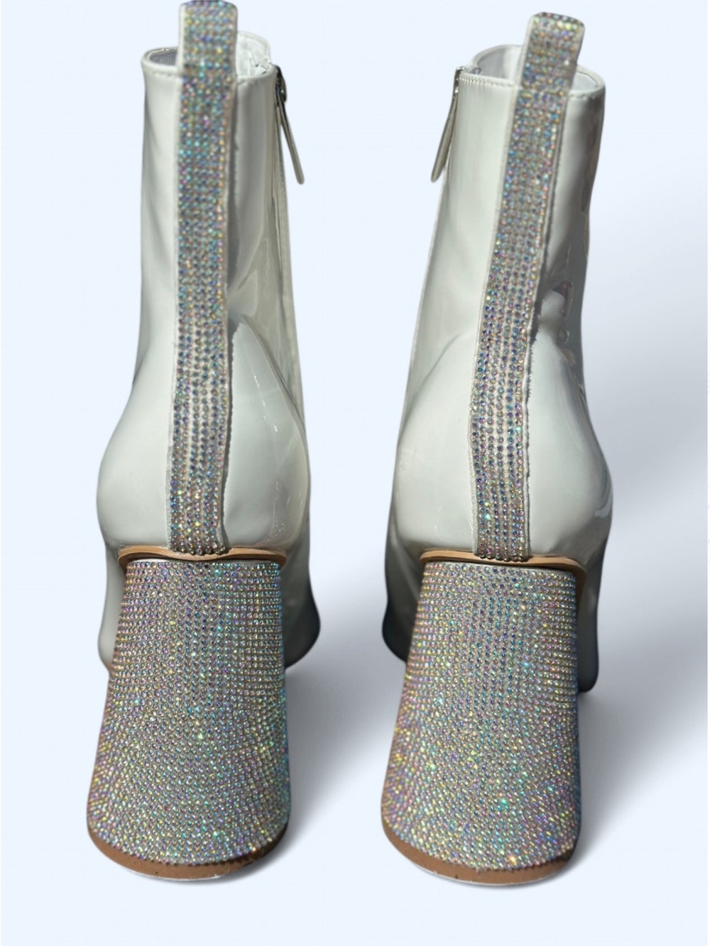Cape Robbin White Rhinestone Block Heel Ankle Boots